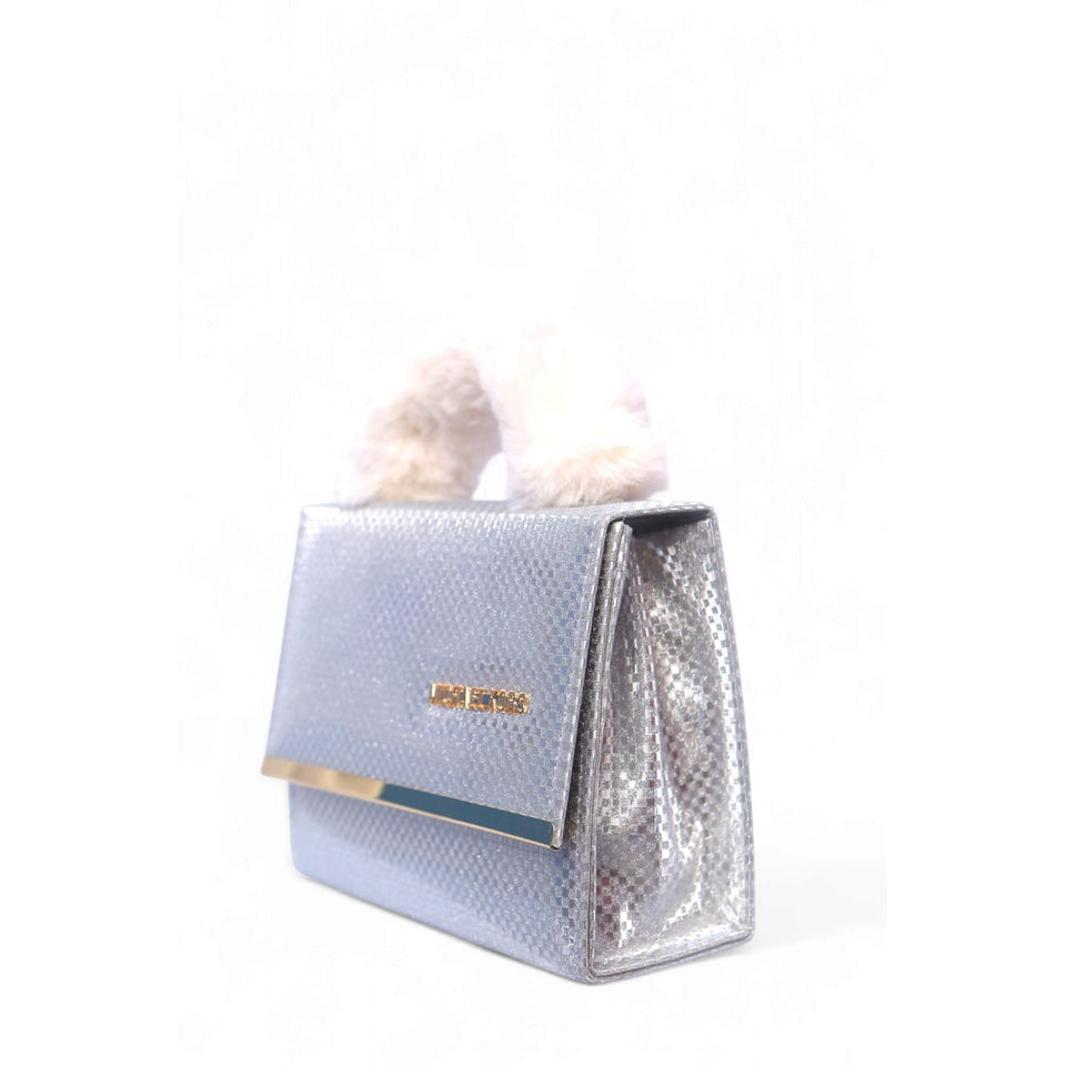 Fur handle metallic bag