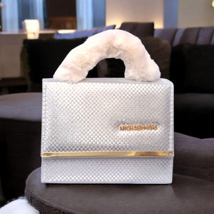 Fur handle metallic bag