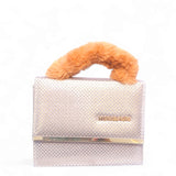 Fur handle metallic bag